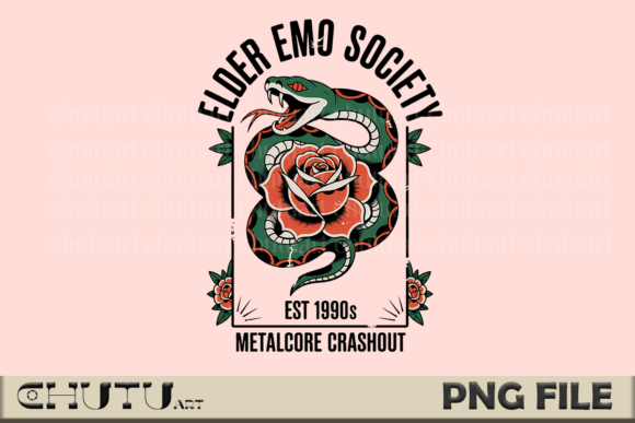 Elder Emo Snake Rose Tattoo PNG: A Bold Graphic for Edgy Branding