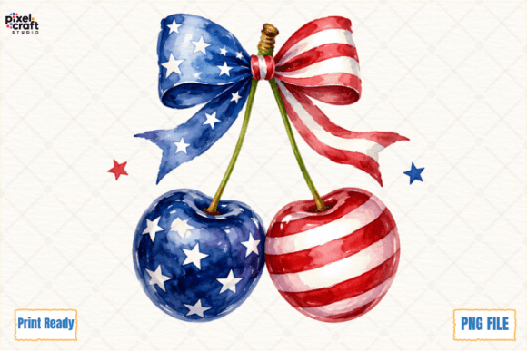 Patriotic Cherries Coquette Bow PNG: Summer's Sweetest Design Asset